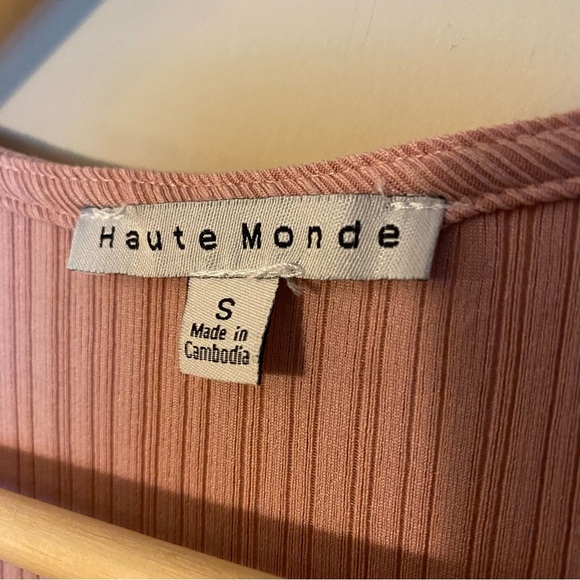 Haute Monde Pink Ribbed Long Sleeve Top - Picture 3 of 5